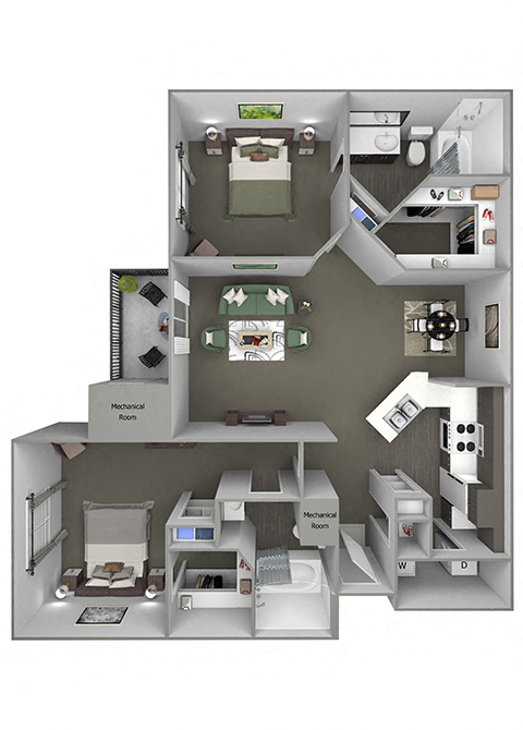 Floor plan for 2 beds, 2 baths, 1125 sqft